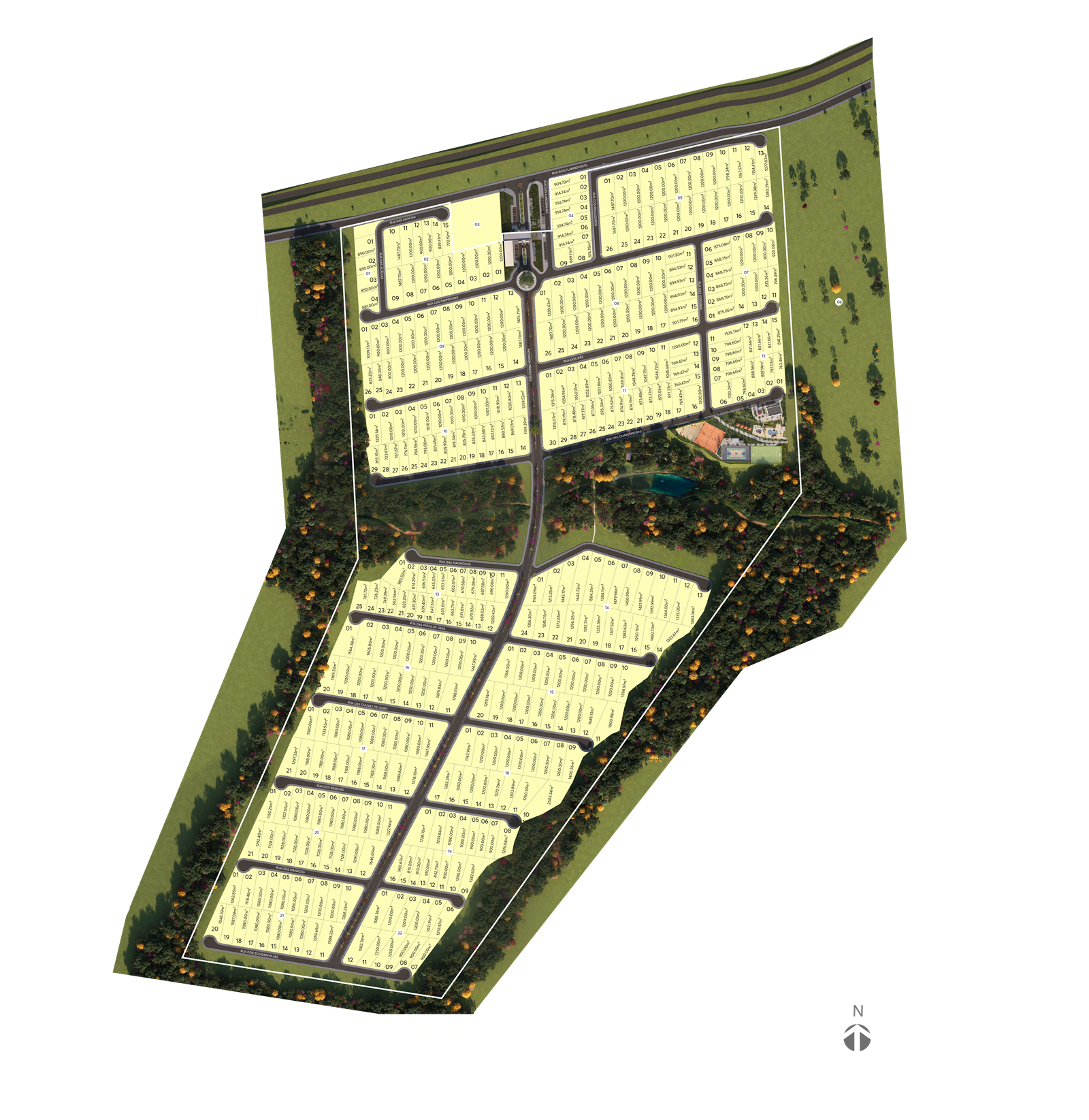 Mapa de Implantação e Lotes do Quinta das Flores Hidrolândia